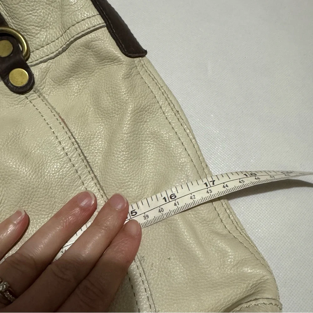 Lucky Brand‎ Cream Brown Leather Large Slouch Shoulder Bag Tote Western Boho